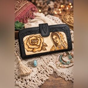 NEW Western handmade Black and Cream Leather Cowhide Women's wallet